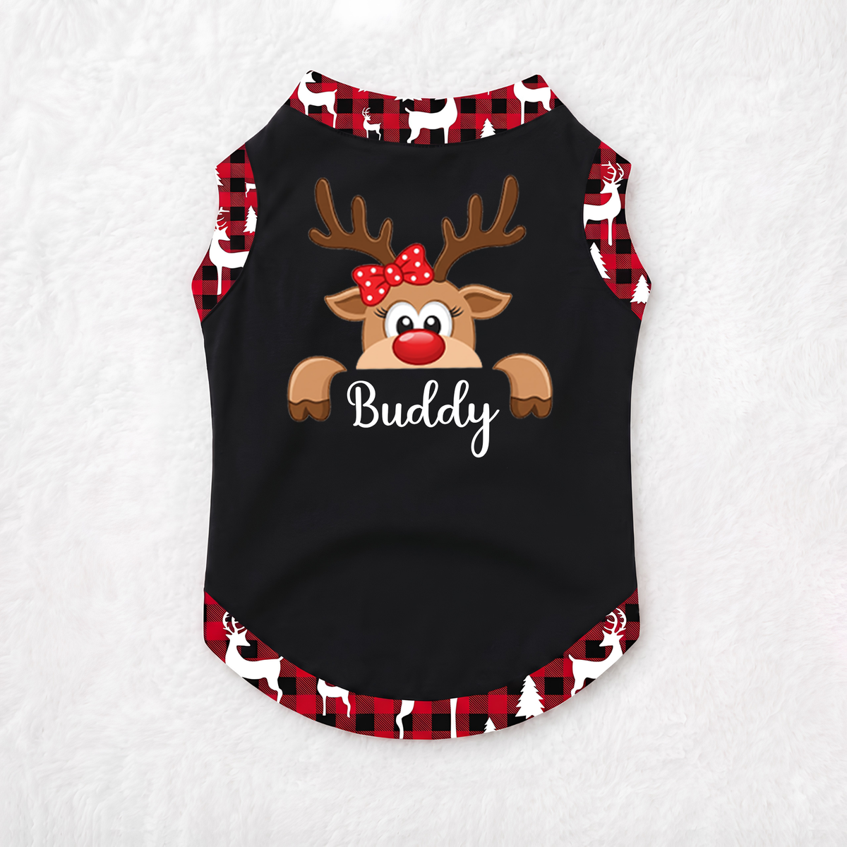 Cute Personalized Reindeer Buffalo Plaid Family Christmas Pajamas With Pet