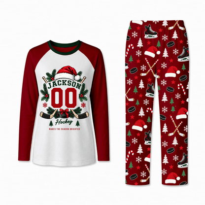 Personalized Hockey Christmas Custom Name And Number Family Matching Pajamas