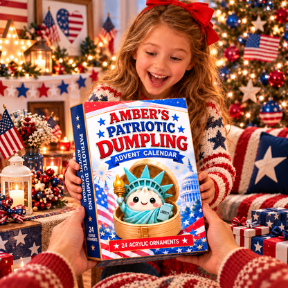Personalized Patriotic Dumpling Advent Calendar With Custom Name, 24 Acrylic Christmas Ornaments