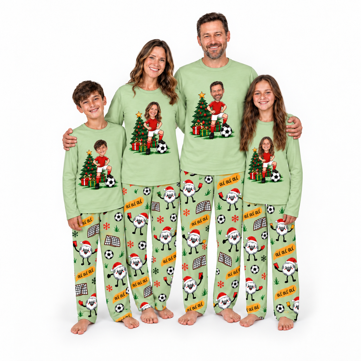 Funny Custom Face Soccer Player Ole Ole Ole Matching Family Christmas Pajamas