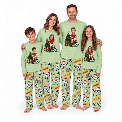 Funny Custom Face Soccer Player Ole Ole Ole Matching Family Christmas Pajamas