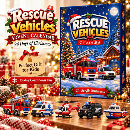 Personalized Rescue Vehicles Christmas Advent Calendar – 24 Emergency Vehicle Acrylic Ornaments