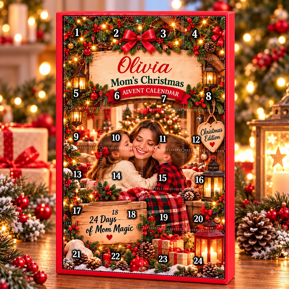 Personalized Mom Christmas Advent Calendar With Custom Name, 24 Acrylic Ornaments