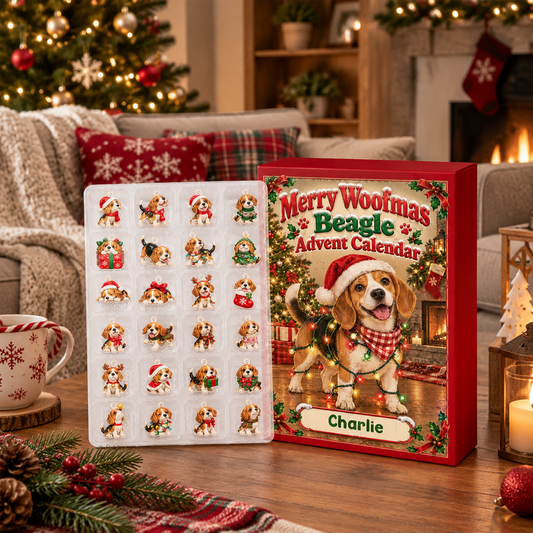 Cute Beagle Christmas Advent Calendar – Personalized Custom Name 24-Day Dog Ornaments Gift
