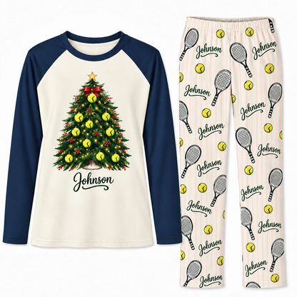 Personalized Tennis Lover Christmas Tree Family Matching Pajamas