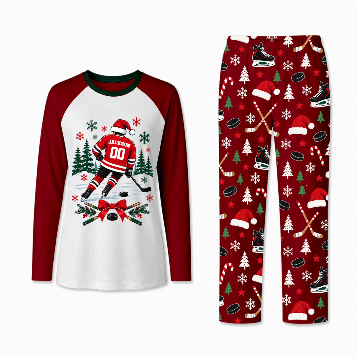Personalized Hockey Christmas Family Matching Pajamas With Custom Name And Number