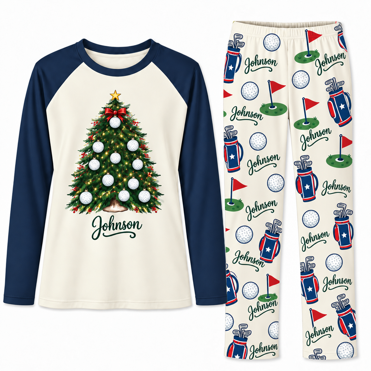 Personalized Name Golf Ball Christmas Tree Matching Christmas Pajamas