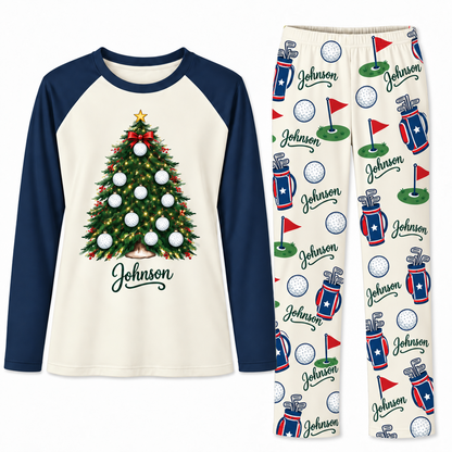 Personalized Name Golf Ball Christmas Tree Matching Christmas Pajamas