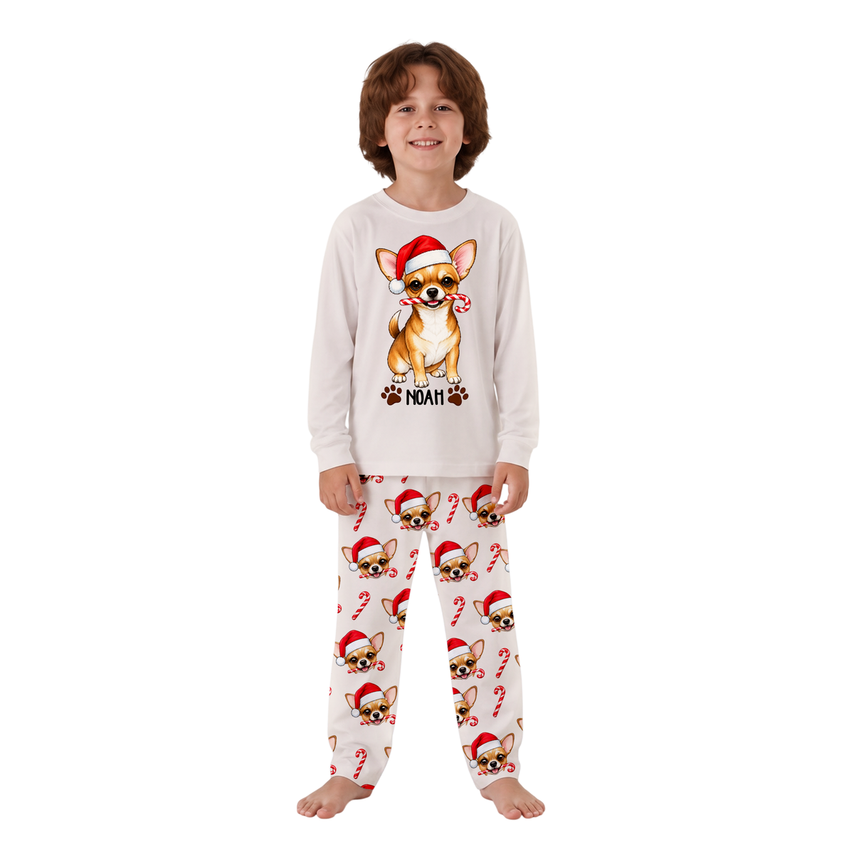 Custom Pet Photo Cute Dog Santa Christmas Matching Family Christmas Pajamas