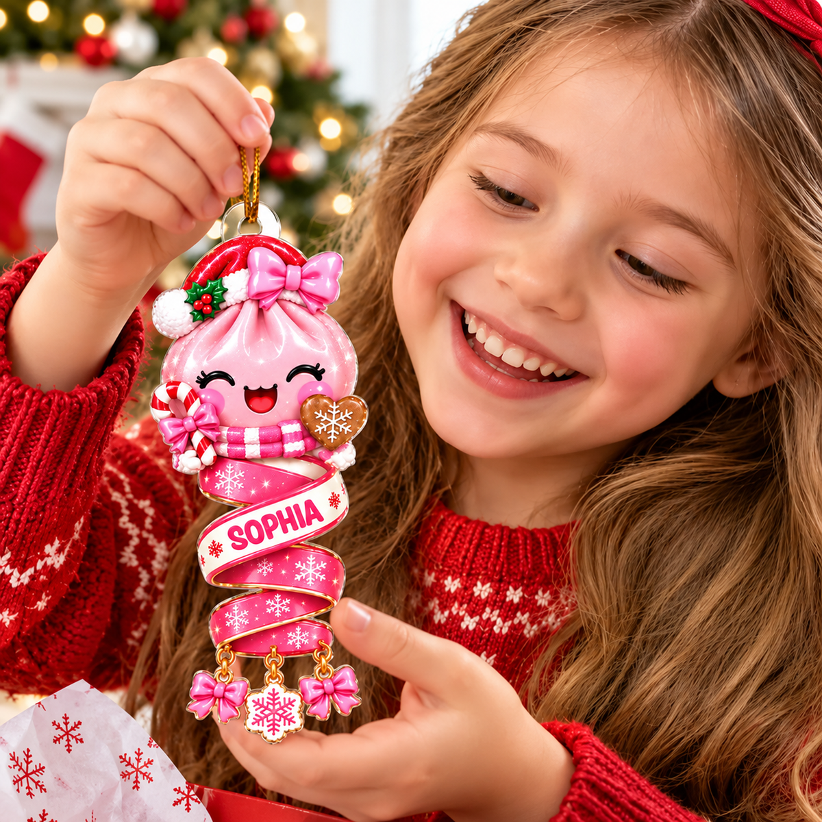 Cute Dumpling Kids Character - Personalized Acrylic Ornament - Christmas Gift for Daughter, Son, Kids