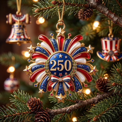 Personalized 250 Years Of Freedom Advent Calendar With Custom Family Name, 24 Patriotic Christmas Ornaments