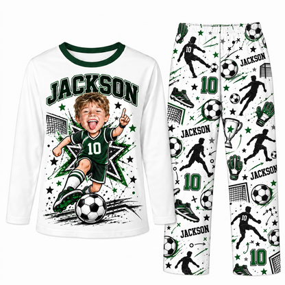Custom Photo Name & Number Cute Soccer Player Matching Family Pajamas