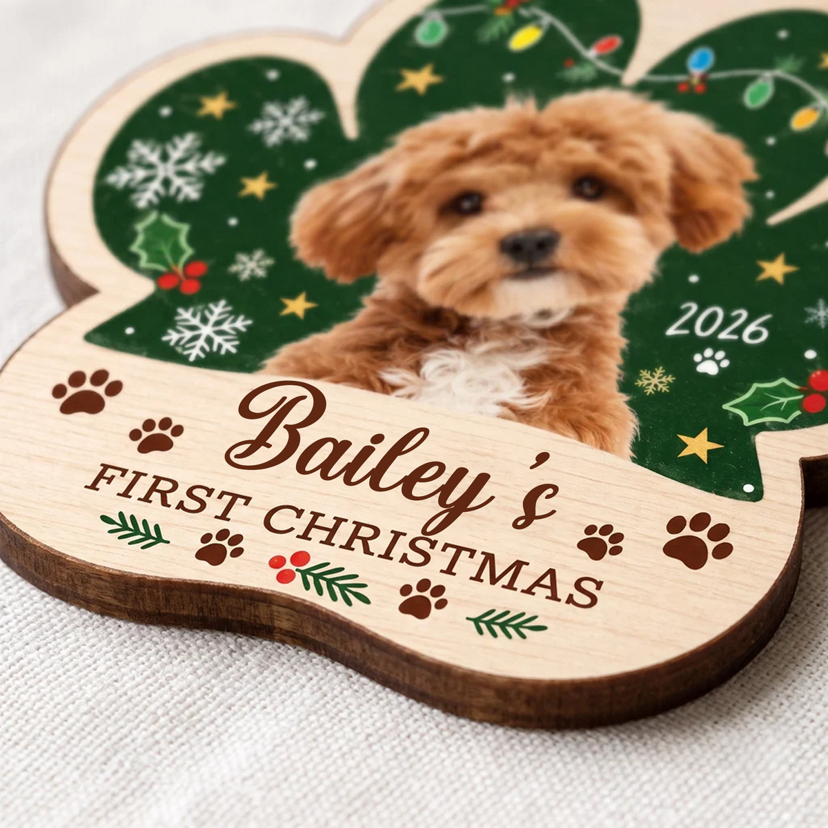 Dog's First Christmas Custom Photo Name Dog Photo Wooden Ornament