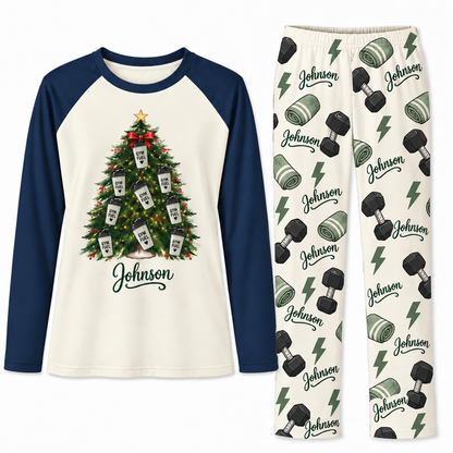 Personalized Name Gym Fuel Christmas Tree Matching Pajamas