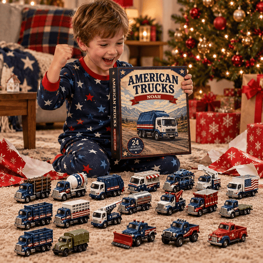 Personalized American Trucks Advent Calendar – Custom Name 24-Day Truck Christmas Countdown Gift