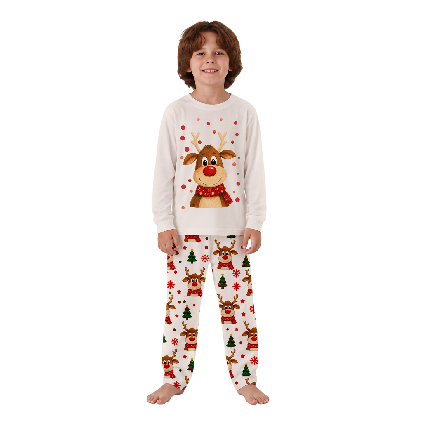 Cute Reindeer Family Matching Christmas Pajamas With Pet