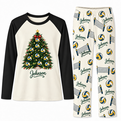 Personalized Name Volleyball Christmas Tree Family Christmas Pajamas
