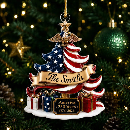 Patriotic Eagle Christmas Tree Personalized Family Name 250th Anniversary Acrylic Ornament