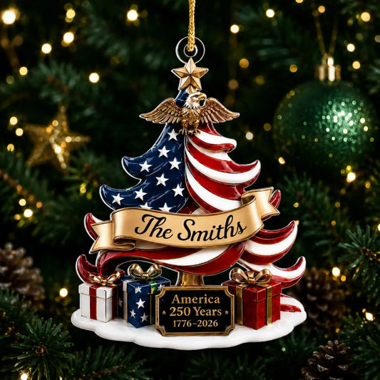 Patriotic Eagle Christmas Tree Personalized Family Name 250th Anniversary Acrylic Ornament