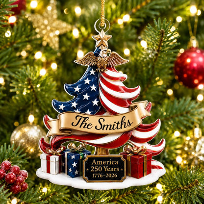 Patriotic Eagle Christmas Tree Personalized Family Name 250th Anniversary Acrylic Ornament