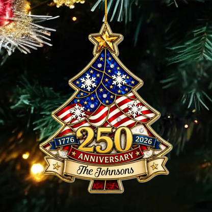Patriotic 250th Anniversary Personalized Family Christmas Tree Acrylic Ornament