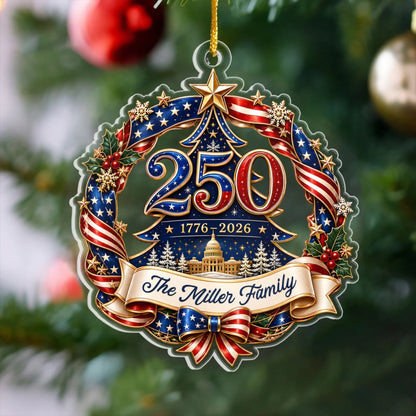 Patriotic 250th Anniversary Personalized Family Name Christmas Acrylic Ornament