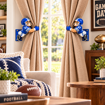Personalized American Football Player Curtain Holdbacks – Set of 2 Resin Curtain Tiebacks, Football Fan Gift