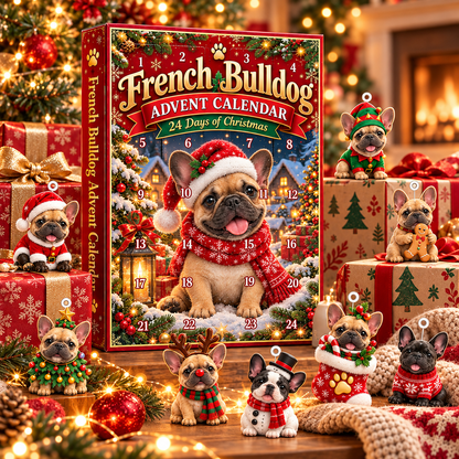 Cute French Bulldog Christmas Advent Calendar, 24 Days Frenchie Holiday Countdown Gift
