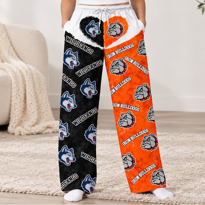 Personalized Split Team Pajama Pants – Custom 2 Team Logo & Team Name Lounge Pants, Matching Sports Team Gift