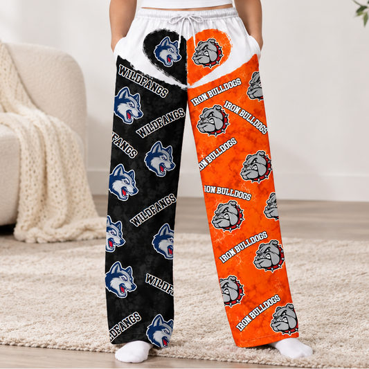 Personalized Split Team Pajama Pants – Custom 2 Team Logo & Team Name Lounge Pants, Matching Sports Team Gift