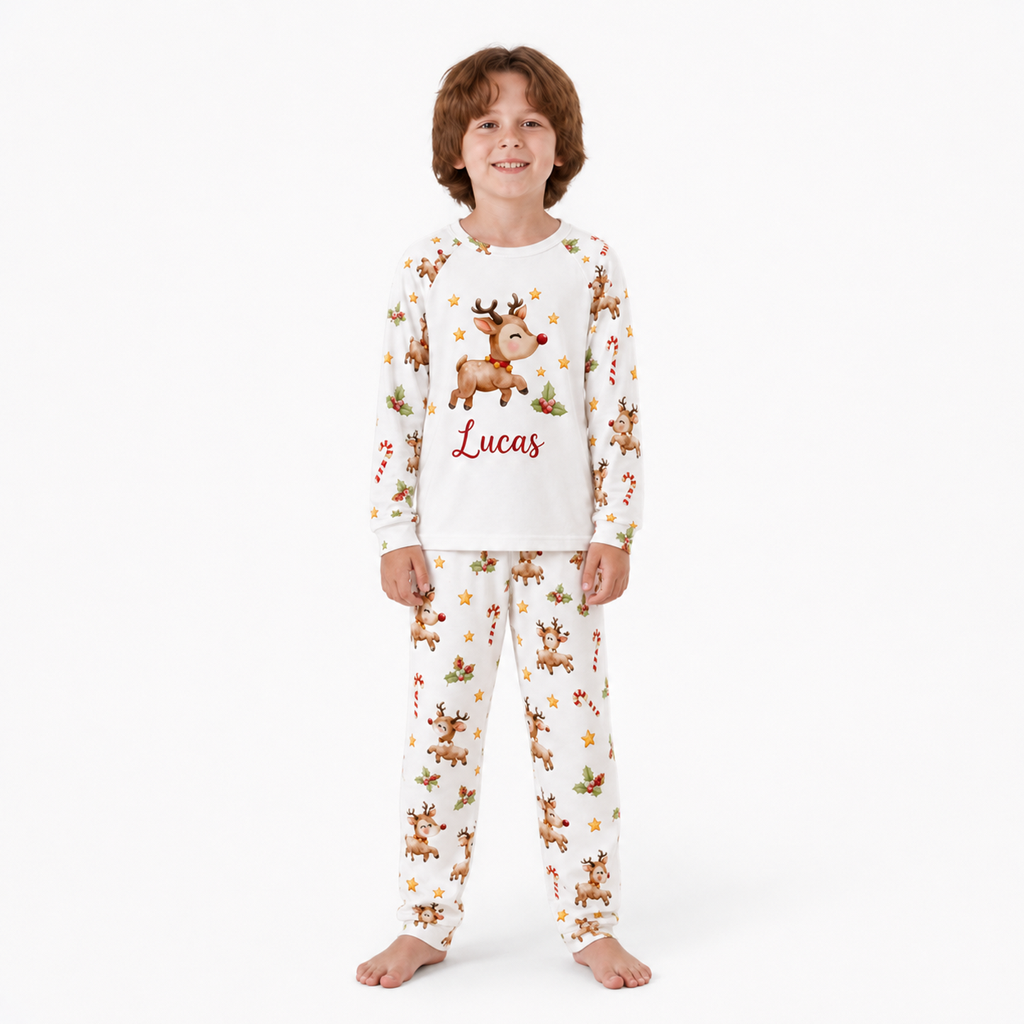 Custom Name Family Christmas Reindeer Matching Pajamas With Pet