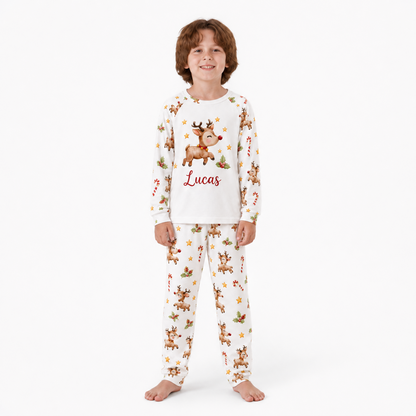 Custom Name Family Christmas Reindeer Matching Pajamas With Pet