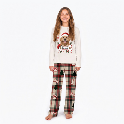 Cute Personalized Pet Santa Hat Plaid Family Christmas Pajamas With Pet
