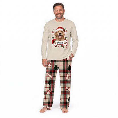 Cute Personalized Pet Santa Hat Plaid Family Christmas Pajamas With Pet