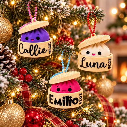 Personalized Dumpling Clicker Christmas Ornament – Custom Name 3D Printed Fidget Toy, Cute Interactive Holiday Gift