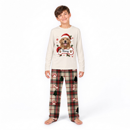 Cute Personalized Pet Santa Hat Plaid Family Christmas Pajamas With Pet