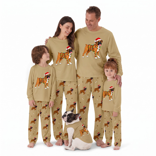 Cute Boxer Dog Lover Christmas Matching Family Pajamas With Pet