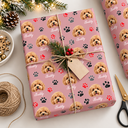 Personalized Dog Photo & Name Christmas Wrapping Paper