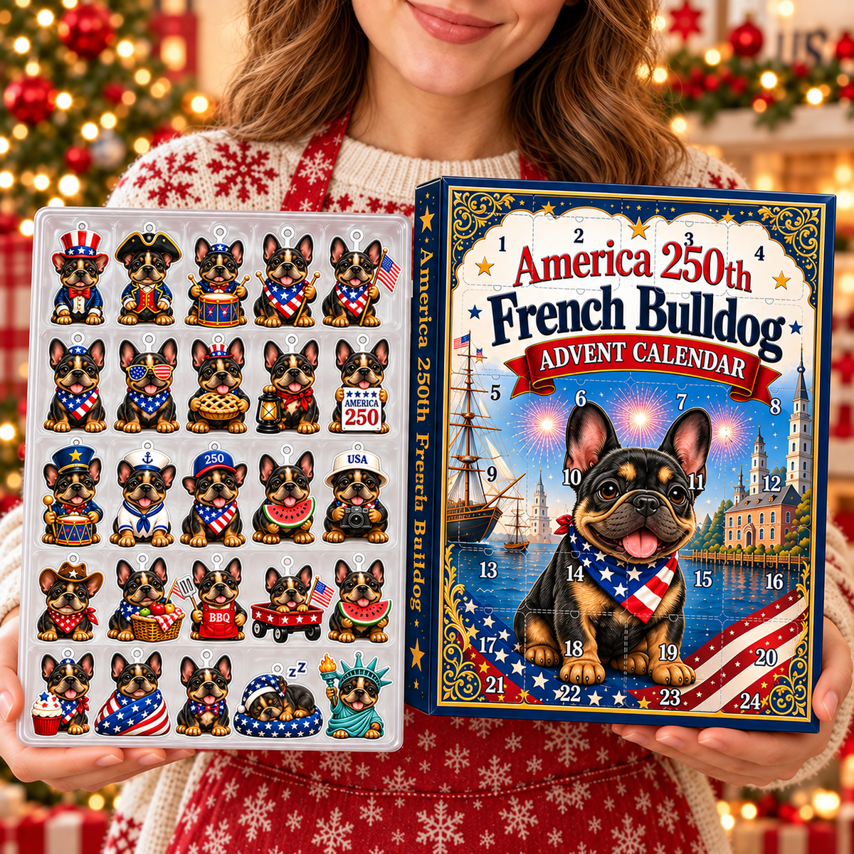 America 250th French Bulldog Advent Calendar 2026 – 24-Day Patriotic Christmas Countdown