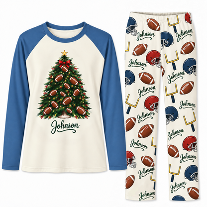 Custom Name American Football Christmas Tree Matching Pajama Sets