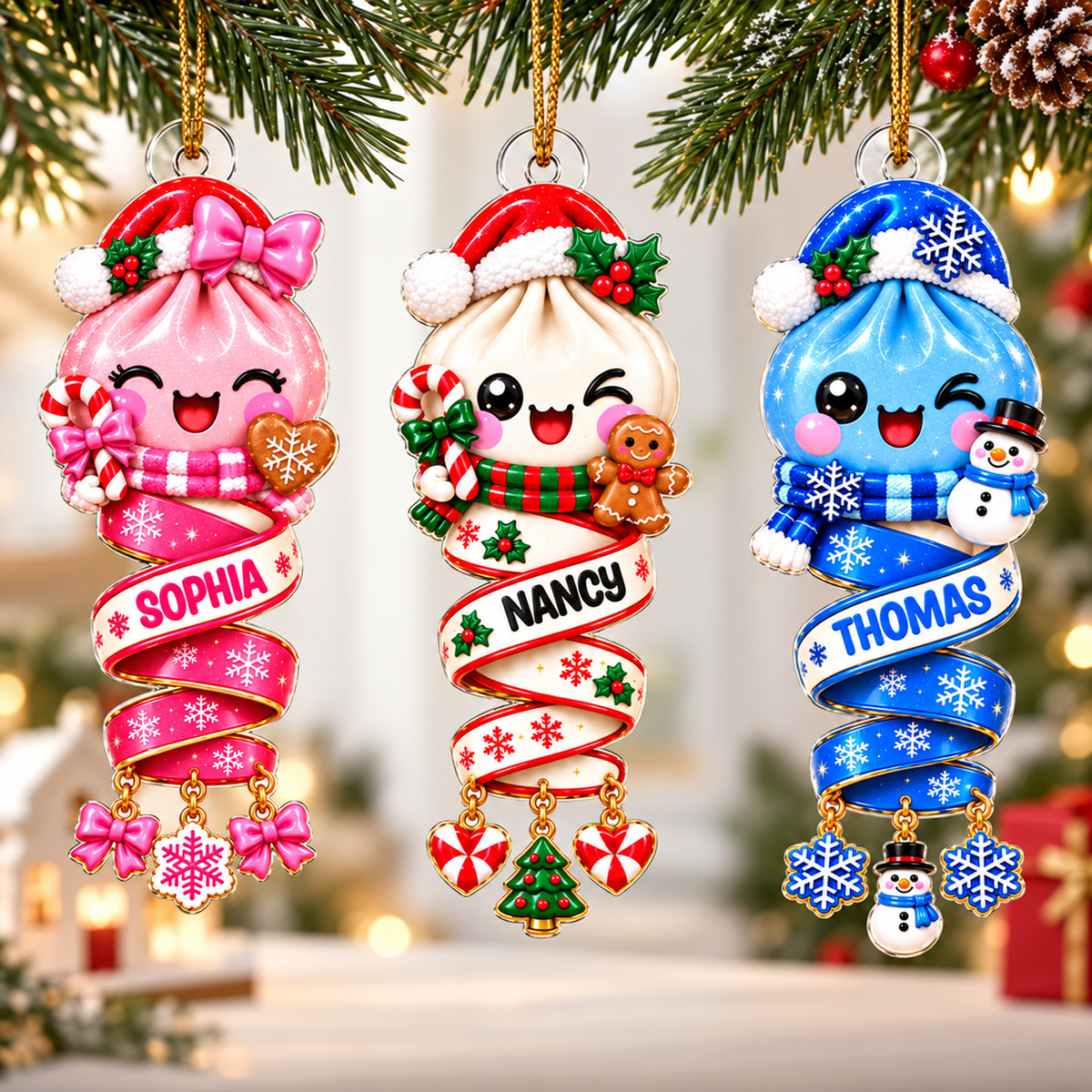Cute Dumpling Kids Character - Personalized Acrylic Ornament - Christmas Gift for Daughter, Son, Kids
