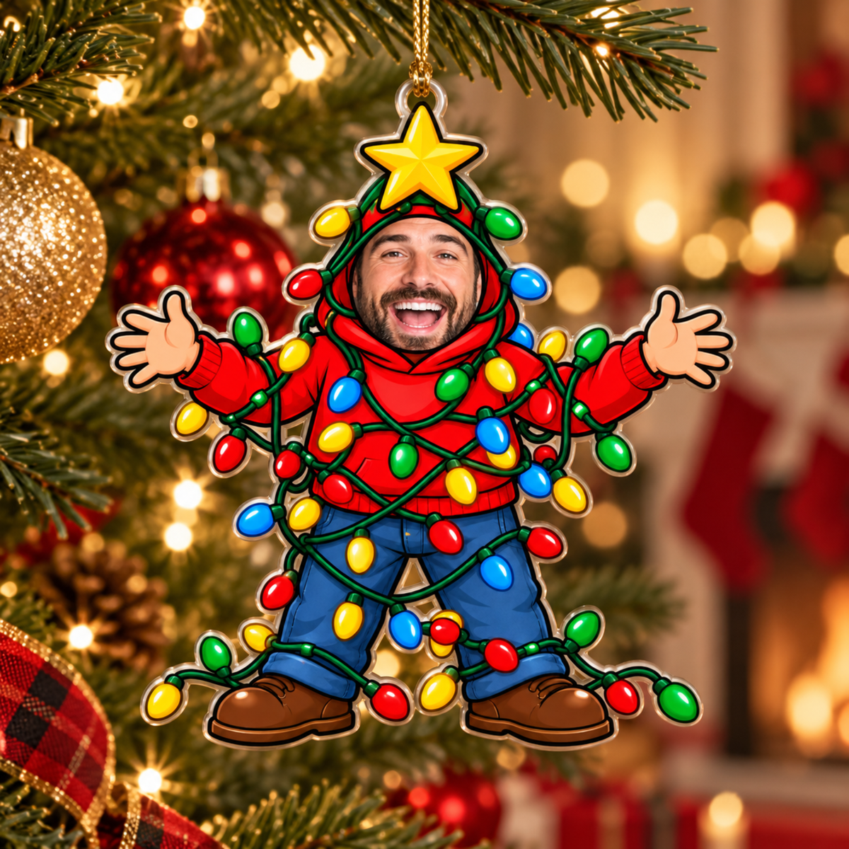 Funny Christmas Tree Custom Face - Personalized Christmas Light Ornament