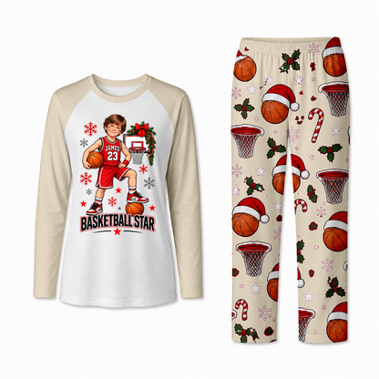 Custom Photo Basketball Star Christmas Matching Family Christmas Pajamas