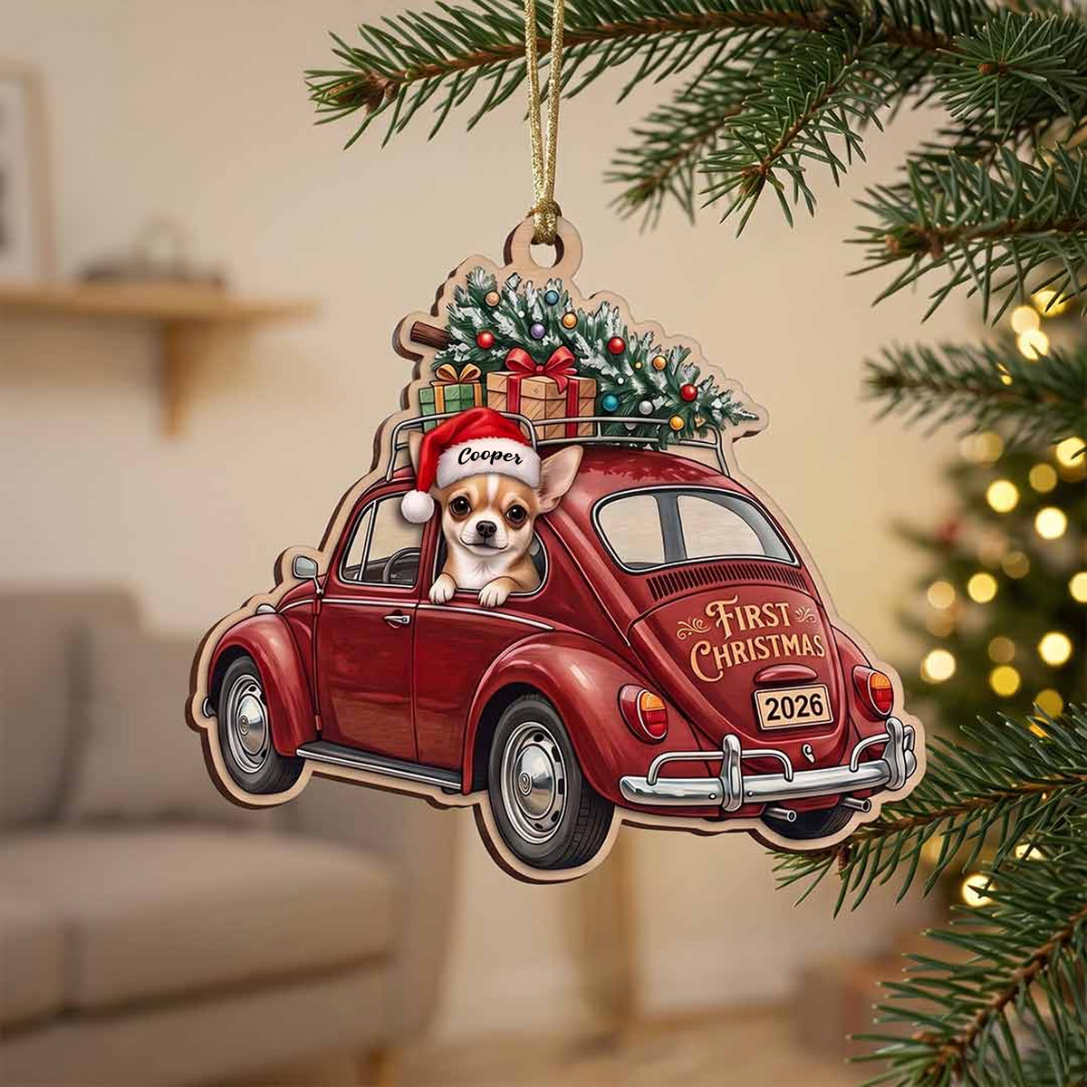 Personalized Dog First Christmas Ornament – Custom Pet Name Christmas Car Keepsake
