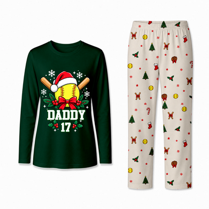 Personalized Softball Christmas Pajamas Custom Name and Number Family Matching Holiday Pajama