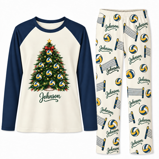 Personalized Name Volleyball Christmas Tree Family Christmas Pajamas
