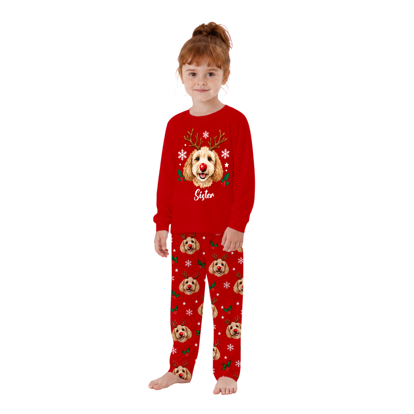 Custom Name Cute Dog Lover Reindeer Matching Family Christmas Pajamas With Pet
