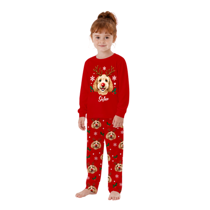 Custom Name Cute Dog Lover Reindeer Matching Family Christmas Pajamas With Pet