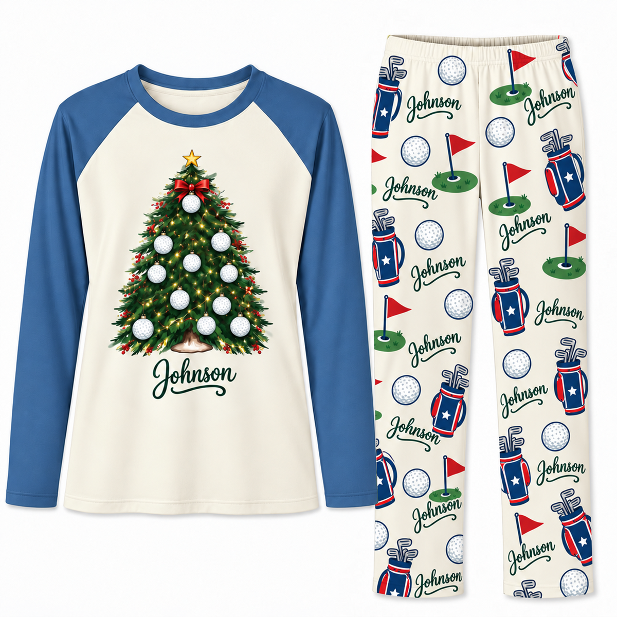 Personalized Name Golf Ball Christmas Tree Matching Christmas Pajamas