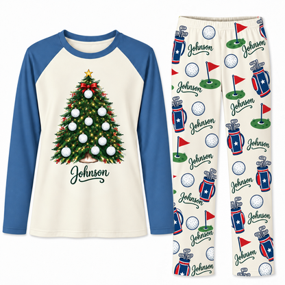 Personalized Name Golf Ball Christmas Tree Matching Christmas Pajamas